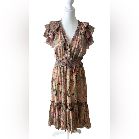 Ulla Johnson Silk Blend Ruffle Midi Dress – Floral Boho – Size 6 - Picture 1 of 8